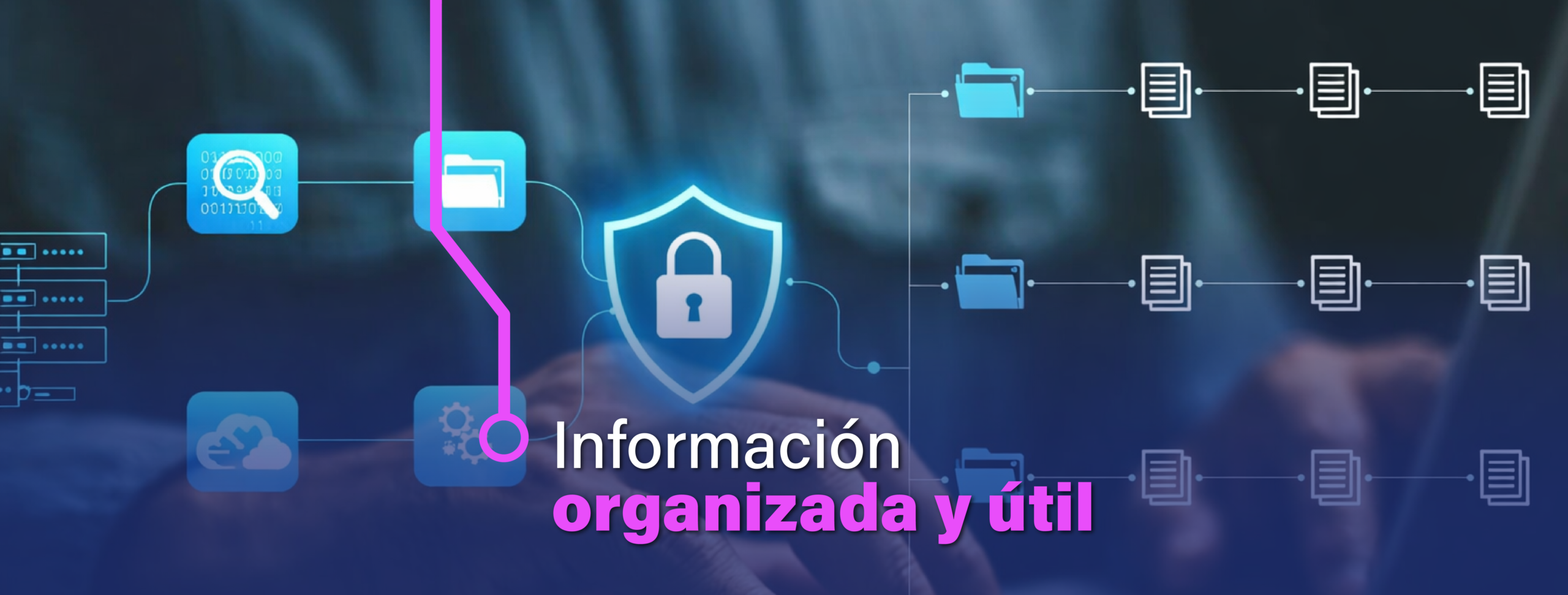 Imagen de un candado de seguridad digital con varias carpetas de información a su derecha